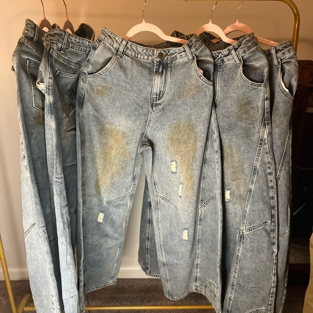 Distressed Blue Wide Leg Jeans